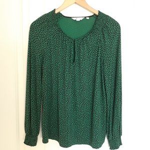 Boden Leaf Print Long Sleeve Blouse Green Black Size 6